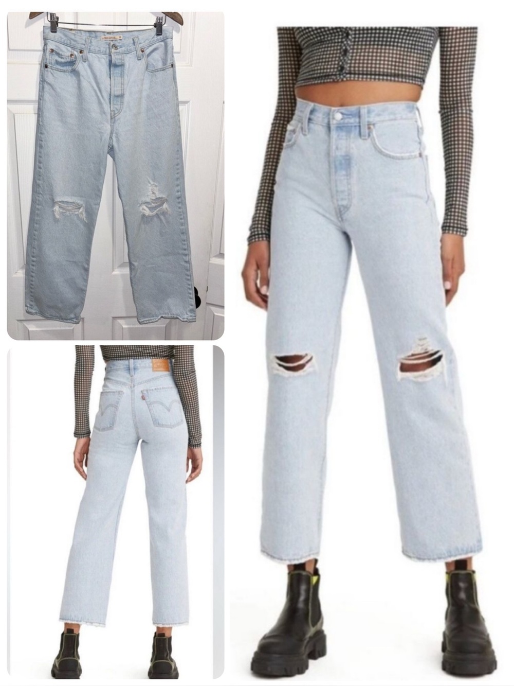 LEVI'S Ribcage Straight Ankle Jeans Light Wash Distressed Denim Size 29